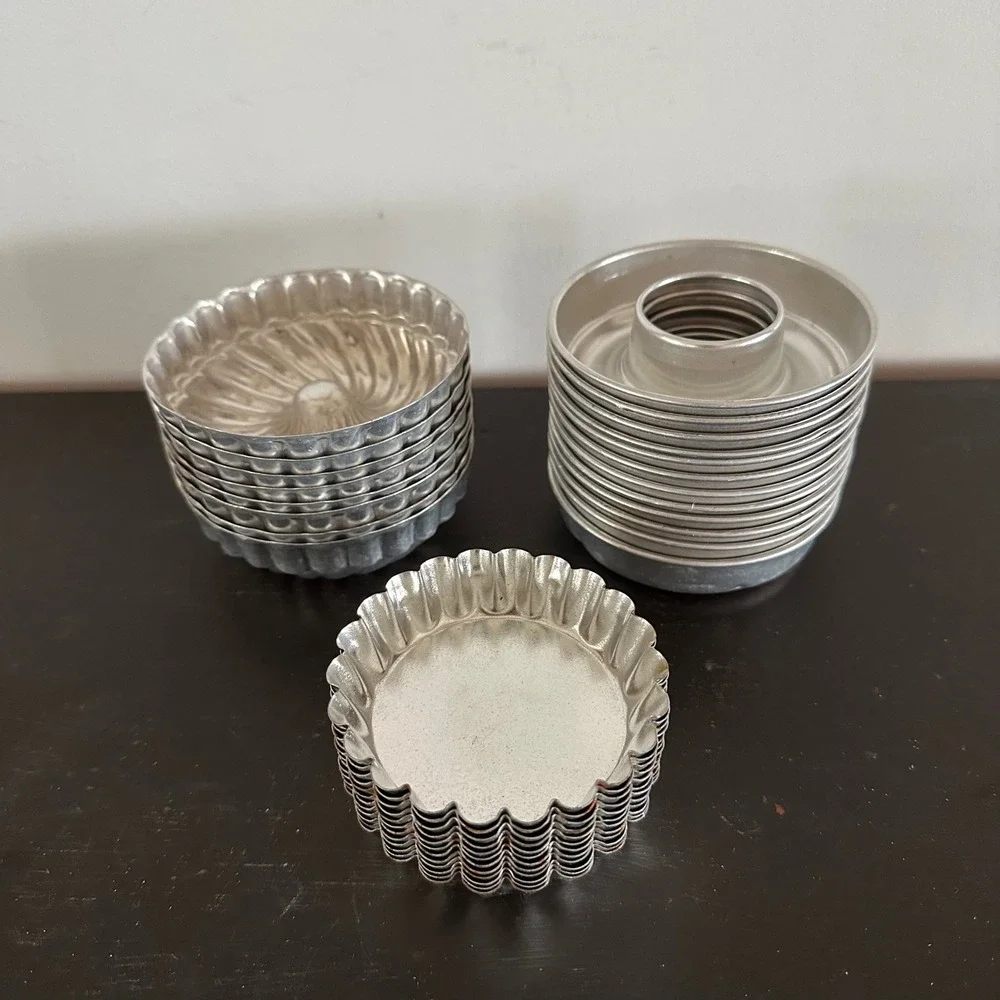Vtg 3 Set Aluminum Tart Tins Jello Molds Bulk Set Fluted Brioche Savarin 22